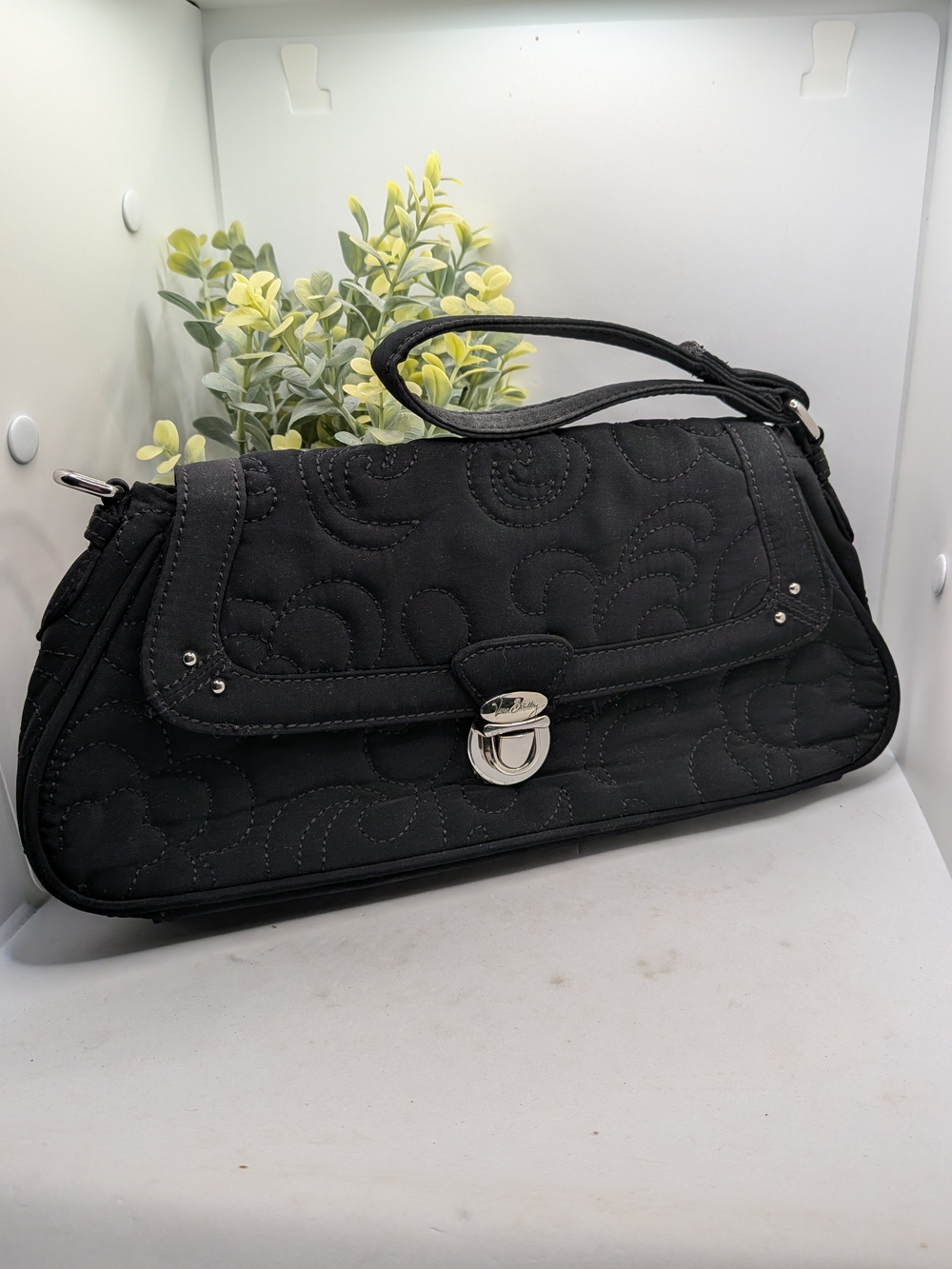 Vera Bradley Black Quilted Wristlet Clutch with Silver Hardware